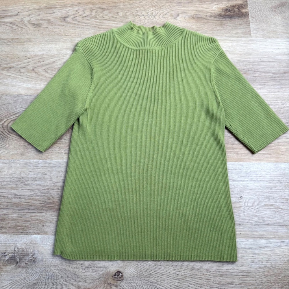 Crossroads Green ShortSleeve MockNeck Sweater Womens XL Minimalist 
Office Chic